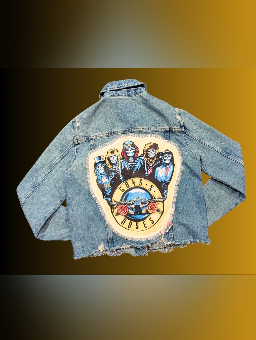 Handmade, Upcycled Guns and Roses Denim Jacket Size S